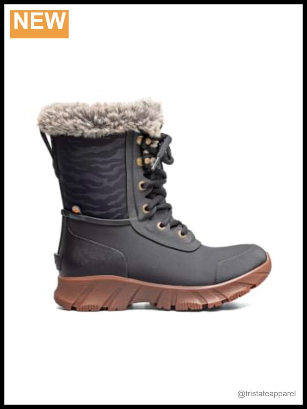 Waterproof Faux Fur Calf High Snow Boots Ladies Mid Calf Lace Up Winter